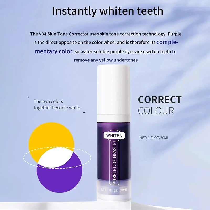 V34 Purple Whitening Toothpaste – Instant Yellow Tone Neutralizer