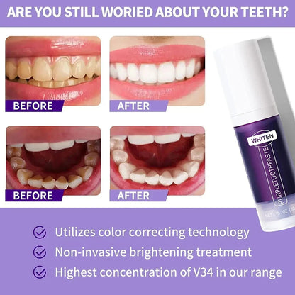V34 Purple Whitening Toothpaste – Instant Yellow Tone Neutralizer