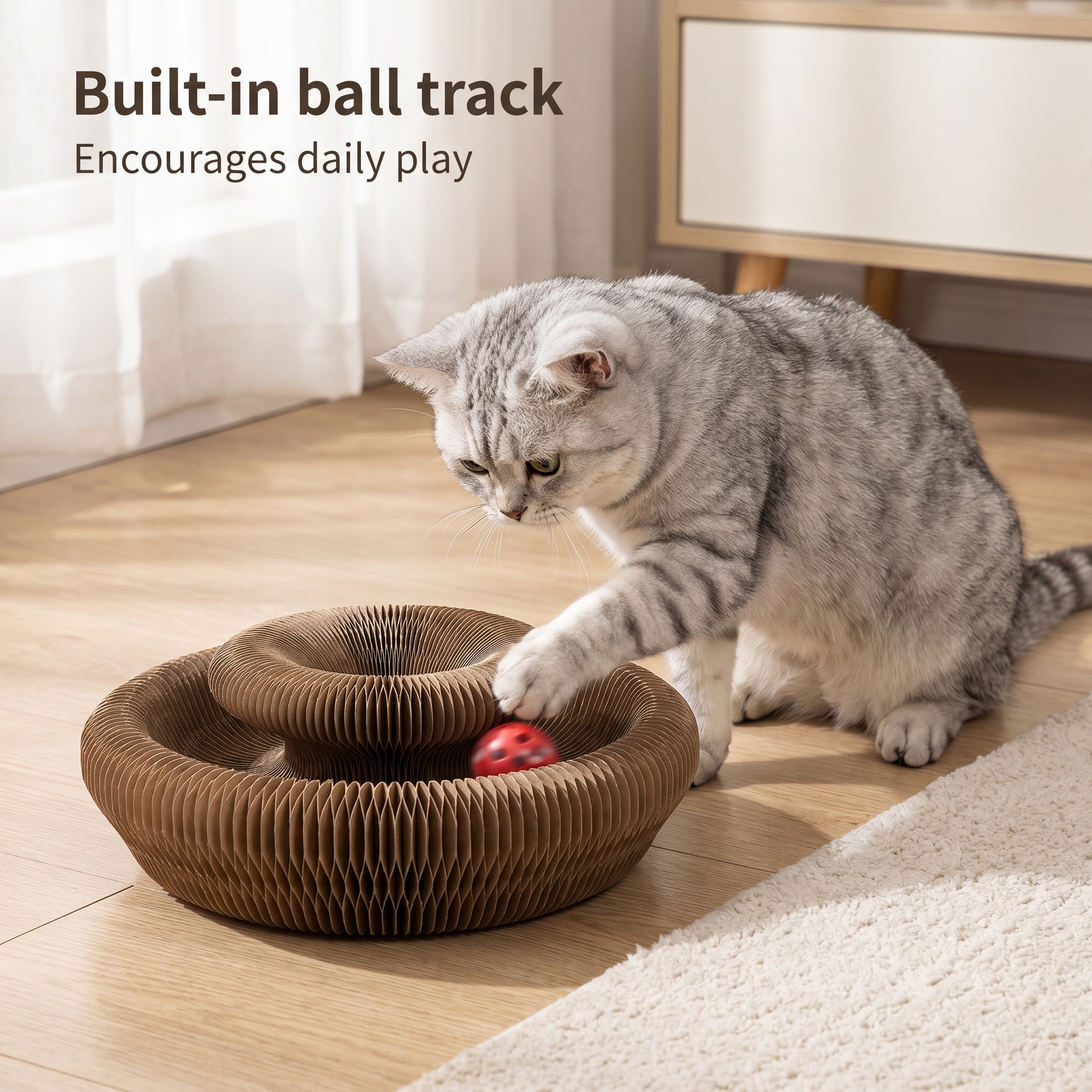 Orbit Board – Griffoir 3-en-1 + Jouet balle + Nid douillet pour chat